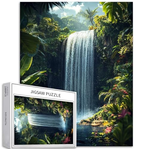 Puzzle mit Dschungel-Wasserfall, 1000 Teile, für Erwachsene, Höhleneingang, Kunst-Puzzle, herausfordernde Familienaktivitäten, buntes Bastelpuzzle für Heimdekoration, Geschenke, 50 x 70 cm Puzzle mit Dschungel-Wasserfall, 1000 Teile, für Erwachsene, Höhleneingang, Kunst-Puzzle, herausfordernde Familienaktivitäten, buntes Bastelpuzzle für Heimdekoration, Geschenke, 50 x 70 cm von Generic