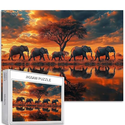 Puzzle mit Elefanten am Wasserloch, 1000 Teile für Erwachsene, afrikanische Naturlandschaft, Kunst, Puzzle, bunt, DIY-Puzzle, Heimdekoration, Geschenke, Familienpuzzle, perfekt für Spielabende, 70 x Puzzle mit Elefanten am Wasserloch, 1000 Teile für Erwachsene, afrikanische Naturlandschaft, Kunst, Puzzle, bunt, DIY-Puzzle, Heimdekoration, Geschenke, Familienpuzzle, perfekt für Spielabende, 70 x von Generic