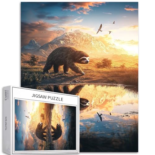 Puzzle mit Faultier auf dem Wasser, 1000 Teile für Erwachsene, See, Reflexion, Kunst, Puzzle, herausfordernde Familienaktivitäten, buntes Bastelpuzzle für Heimdekoration, Geschenke, 50,8 x 68,6 cm von Generic