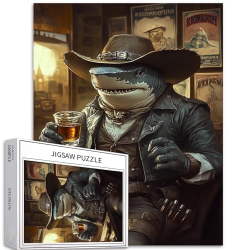 Puzzle mit Hai-Cowboy, 1000 Teile, für Erwachsene, Westernposter, Hintergrund, Kunst, Puzzle, bunte DIY-Puzzles für Heimdekoration, Geschenke, Familienpuzzle, perfekt für Spieleabende, 50 x 70 cm Puzzle mit Hai-Cowboy, 1000 Teile, für Erwachsene, Westernposter, Hintergrund, Kunst, Puzzle, bunte DIY-Puzzles für Heimdekoration, Geschenke, Familienpuzzle, perfekt für Spieleabende, 50 x 70 cm von Generic
