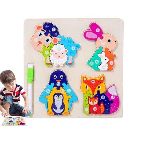 Puzzle mit Holztieren, Holzpuzzle für Kinder - Intelligenz-Puzzle, Holzpuzzle mit doppelseitigen Tieren, lustig und innovativ für Kinder STEM Intelligence E von Generic
