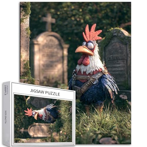 Puzzle mit Huhn auf dem Friedhof, 1000 Teile für Erwachsene, Horror-Atmosphäre, Kunst-Puzzle, herausfordernde Familienaktivitäten, buntes Bastelpuzzle für Heimdekoration, Geschenke, 50,8 x 68,9 cm Puzzle mit Huhn auf dem Friedhof, 1000 Teile für Erwachsene, Horror-Atmosphäre, Kunst-Puzzle, herausfordernde Familienaktivitäten, buntes Bastelpuzzle für Heimdekoration, Geschenke, 50,8 x 68,9 cm von Generic