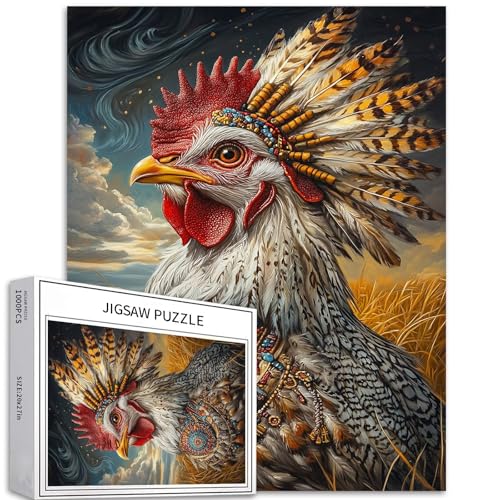 Puzzle mit Huhn auf der Prärie, 1000-teiliges Puzzle für Erwachsene, goldenes Grasland-Hintergrund, Kunst-Puzzle, buntes DIY-Puzzle, für Heimdekoration, Geschenke, Familienpuzzle, perfekt für Puzzle mit Huhn auf der Prärie, 1000-teiliges Puzzle für Erwachsene, goldenes Grasland-Hintergrund, Kunst-Puzzle, buntes DIY-Puzzle, für Heimdekoration, Geschenke, Familienpuzzle, perfekt für von Generic