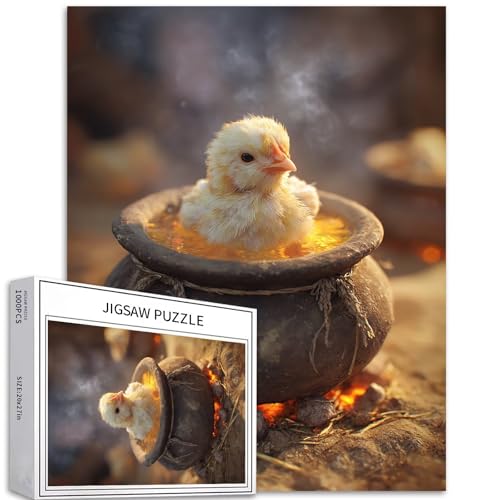 Puzzle mit Huhn im magischen Topf, 1000 Teile für Erwachsene, Halloween, Humor, Szene, Kunst-Puzzle, herausfordernde Familienaktivitäten, buntes Bastelpuzzle für Heimdekoration, Geschenke, 50,8 x 68,6 von Generic