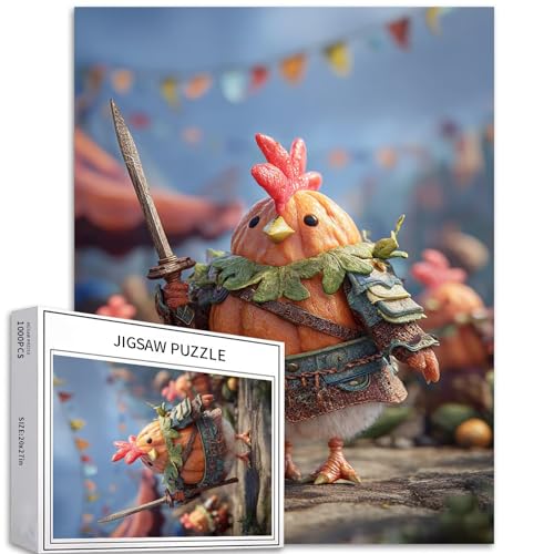 Puzzle mit Huhn in Kürbis-Rüstung, 1000 Teile für Erwachsene, Halloween, Cartoon-Szene, Kunst-Puzzle, herausfordernde Familienaktivitäten, buntes Bastelpuzzle für Heimdekoration, Geschenke, 50,8 x von Generic