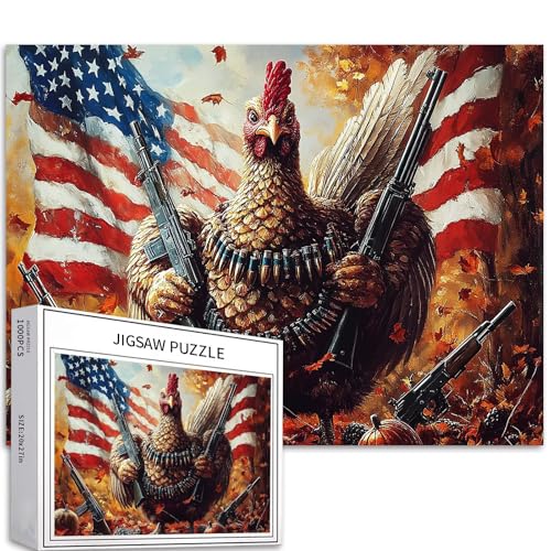 Puzzle mit Huhn mit Pistole, 1000 Teile für Erwachsene, amerikanische Flagge, Hintergrundkunst-Puzzle, herausfordernde Familienaktivitäten, buntes DIY-Bastelpuzzle für Heimdekoration, Geschenke, 70 × Puzzle mit Huhn mit Pistole, 1000 Teile für Erwachsene, amerikanische Flagge, Hintergrundkunst-Puzzle, herausfordernde Familienaktivitäten, buntes DIY-Bastelpuzzle für Heimdekoration, Geschenke, 70 × von Generic