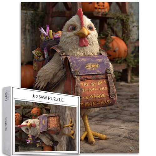 Puzzle mit Huhn mit Schultasche, 1000 Teile für Erwachsene, Halloween-Stil, Kunst-Puzzle, bunt, DIY-Puzzle, für Heimdekoration, Geschenke, Familienpuzzle, perfekt für Spielabende, 50 x 70 cm von Generic