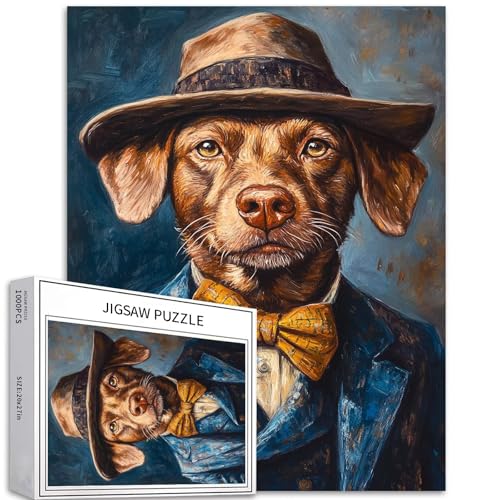 Puzzle mit Hund im Anzug, 1000 Teile für Erwachsene, anthropomorphes Porträt, Ölgemälde, Puzzle, bunt, DIY-Puzzles für Heimdekoration, Geschenke, Familienpuzzle, perfekt für Spieleabende, 50 x 70 cm Puzzle mit Hund im Anzug, 1000 Teile für Erwachsene, anthropomorphes Porträt, Ölgemälde, Puzzle, bunt, DIY-Puzzles für Heimdekoration, Geschenke, Familienpuzzle, perfekt für Spieleabende, 50 x 70 cm von Generic
