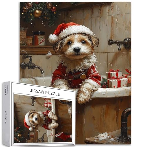 Puzzle mit Hund in der Badewanne, 1000-teiliges Puzzle für Erwachsene, Weihnachts-Kostüm, Kunst-Puzzle, anspruchsvolle Familienaktivitäten, buntes Bastelpuzzle für Heimdekoration, Geschenke, 50,8 x Puzzle mit Hund in der Badewanne, 1000-teiliges Puzzle für Erwachsene, Weihnachts-Kostüm, Kunst-Puzzle, anspruchsvolle Familienaktivitäten, buntes Bastelpuzzle für Heimdekoration, Geschenke, 50,8 x von Generic