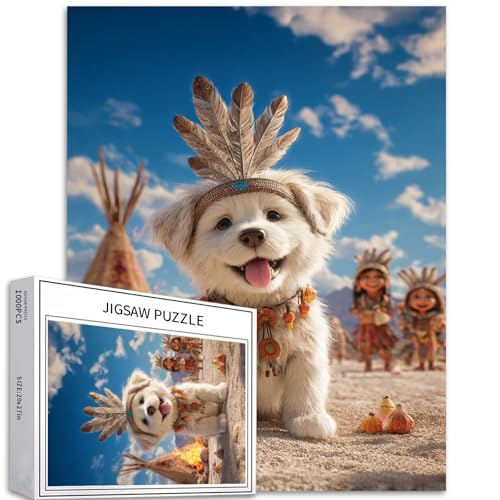 Puzzle mit Hund mit Feder-Kopfschmuck, 1000 Teile für Erwachsene, Lagerfeuer, Hintergrund, Kunst, Puzzle, bunt, DIY-Puzzle, für Heimdekoration, Geschenke, Familienpuzzle, perfekt für Spielabende, 50 x Puzzle mit Hund mit Feder-Kopfschmuck, 1000 Teile für Erwachsene, Lagerfeuer, Hintergrund, Kunst, Puzzle, bunt, DIY-Puzzle, für Heimdekoration, Geschenke, Familienpuzzle, perfekt für Spielabende, 50 x von Generic