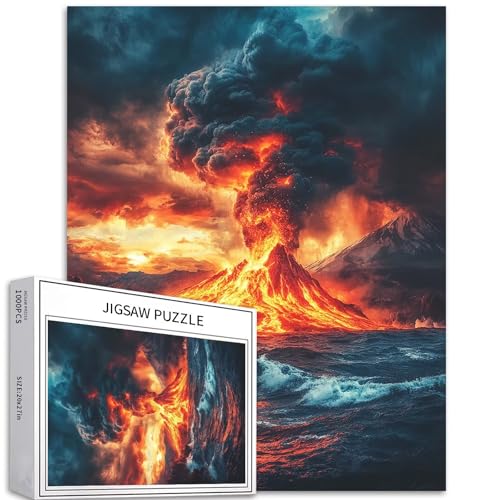 Puzzle mit Inselvulkanausbruch, 1000 Teile für Erwachsene, Ölgemälde-Stil, Kunst-Puzzle, anspruchsvolle Familienaktivitäten, bunt, DIY-Bastelpuzzle für Heimdekoration, Geschenke, 50,8 x 68,9 cm von Generic
