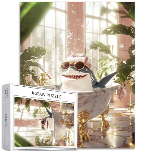 Puzzle Hai in der Badewanne, 1000 Teile für Erwachsene, Seifenblasenszene, Kunstpuzzle, anspruchsvolle Familienaktivitäten, buntes Bastelpuzzle für Heimdekoration, Geschenke, 50 x 70 cm Puzzle Hai in der Badewanne, 1000 Teile für Erwachsene, Seifenblasenszene, Kunstpuzzle, anspruchsvolle Familienaktivitäten, buntes Bastelpuzzle für Heimdekoration, Geschenke, 50 x 70 cm von Generic