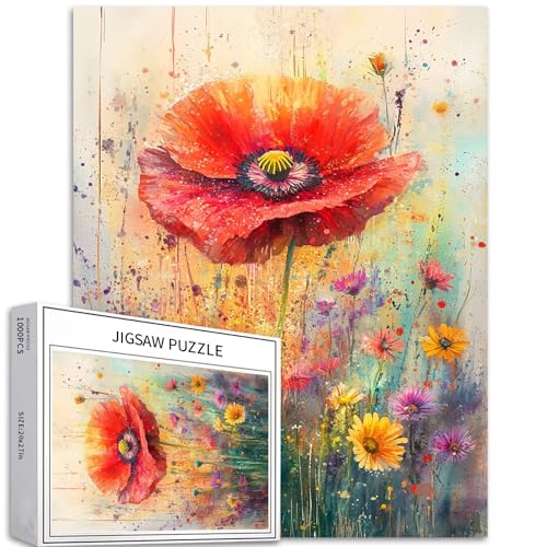 Puzzle mit Mohnblumen, Aquarellmalerei, 1000 Teile, Puzzle für Erwachsene, Natur-Thema, Kunst-Puzzle, herausfordernde Familienaktivitäten, buntes Bastelpuzzle für Heimdekoration, Geschenke, 50 x 70 cm Puzzle mit Mohnblumen, Aquarellmalerei, 1000 Teile, Puzzle für Erwachsene, Natur-Thema, Kunst-Puzzle, herausfordernde Familienaktivitäten, buntes Bastelpuzzle für Heimdekoration, Geschenke, 50 x 70 cm von Generic