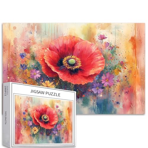 Puzzle mit Mohnblumen, Vintage-Stil, 1000 Teile, für Erwachsene, handgezeichnetes Aquarell-Stil, Kunst-Puzzle, bunt, DIY-Puzzles für Heimdekoration, Geschenke, Familienpuzzle, perfekt für Spielabende, Puzzle mit Mohnblumen, Vintage-Stil, 1000 Teile, für Erwachsene, handgezeichnetes Aquarell-Stil, Kunst-Puzzle, bunt, DIY-Puzzles für Heimdekoration, Geschenke, Familienpuzzle, perfekt für Spielabende, von Generic