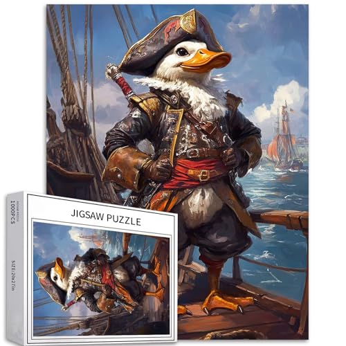 Puzzle mit Piratenkapitän und Ente, 1000 Teile für Erwachsene, Ozean, Hintergrund, Kunst, Puzzle, herausfordernde Familienaktivitäten, buntes Bastelpuzzle für Heimdekoration, Geschenke, 50 x 70 cm Puzzle mit Piratenkapitän und Ente, 1000 Teile für Erwachsene, Ozean, Hintergrund, Kunst, Puzzle, herausfordernde Familienaktivitäten, buntes Bastelpuzzle für Heimdekoration, Geschenke, 50 x 70 cm von Generic