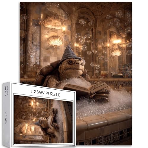 Puzzle mit Schildkröte in der magischen Badewanne, 1000 Teile für Erwachsene, Halloween-Kunstpuzzle, bunt, DIY-Puzzles für Heimdekoration, Geschenke, Familienpuzzle, perfekt für Spieleabende, 50 x 70 von Generic