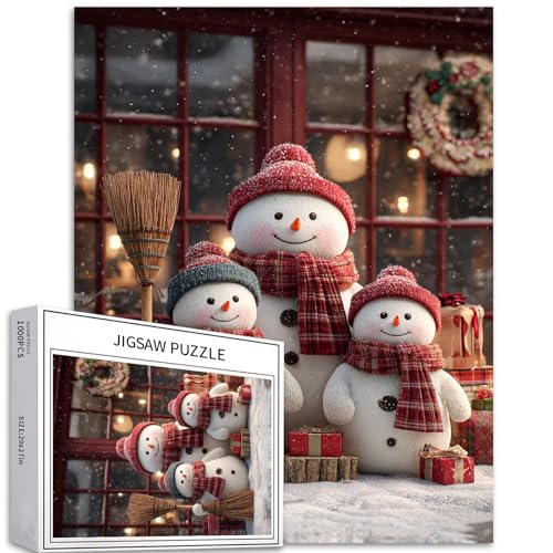 Puzzle mit Schneemann-Familie, 1000 Teile für Erwachsene, Szenenkunst-Puzzle, herausfordernde Familienaktivitäten, buntes Bastelpuzzle für Heimdekoration, Geschenke, 50,8 x 68,9 cm von Generic