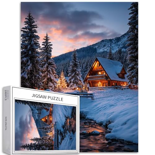 Puzzle mit Schneemann an der Tür, 1000 Teile, für Erwachsene, umgeben, Kunst-Puzzle, bunt, DIY-Puzzle, Heimdekoration, Geschenke, Familienpuzzle, perfekt für Spieleabende, 50 x 70 cm von Generic