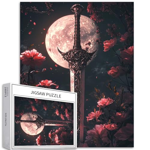 Puzzle mit Schwert im Mondlicht, 1000 Teile für Erwachsene, dunkle Fantasie, Hintergrund, Kunst, Puzzle, anspruchsvolle Familienaktivitäten, buntes Bastelpuzzle für Heimdekoration, Geschenke, 50 x 70 Puzzle mit Schwert im Mondlicht, 1000 Teile für Erwachsene, dunkle Fantasie, Hintergrund, Kunst, Puzzle, anspruchsvolle Familienaktivitäten, buntes Bastelpuzzle für Heimdekoration, Geschenke, 50 x 70 von Generic