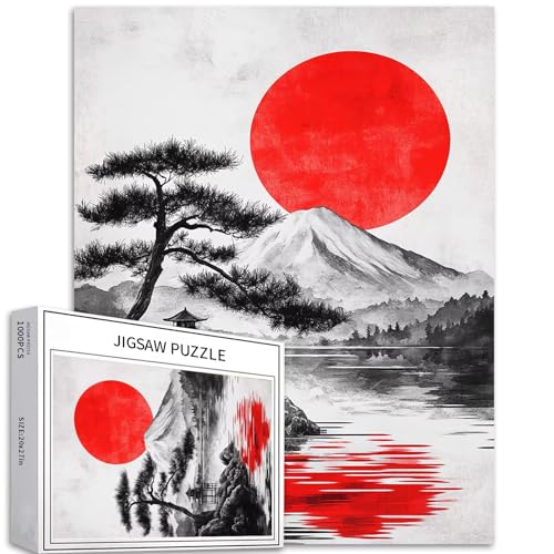 Puzzle mit See und Kiefern, 1000 Teile, für Erwachsene, Motiv: Mt. Fuji und See, Kunst-Puzzle, bunt, DIY-Puzzle, Heimdekoration, Geschenke, Familienpuzzle, perfekt für Spieleabende, 50 x 70 cm von Generic