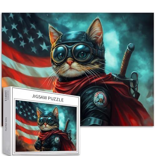 Puzzle mit Superhelden-Katze, 1000 Teile für Erwachsene, amerikanische Flagge, Hintergrundkunst-Puzzle, bunt, DIY-Puzzle, Heimdekoration, Geschenke, Familienpuzzle, perfekt für Spieleabende, 68 x 50 Puzzle mit Superhelden-Katze, 1000 Teile für Erwachsene, amerikanische Flagge, Hintergrundkunst-Puzzle, bunt, DIY-Puzzle, Heimdekoration, Geschenke, Familienpuzzle, perfekt für Spieleabende, 68 x 50 von Generic