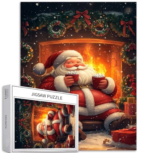 Puzzle mit Weihnachtsmann vor dem Kamin, 1000 Teile für Erwachsene, warme Innenatmosphäre, Kunst-Puzzle, herausfordernde Familienaktivitäten, buntes Bastelpuzzle für Heimdekoration, Geschenke, 50 x 70 Puzzle mit Weihnachtsmann vor dem Kamin, 1000 Teile für Erwachsene, warme Innenatmosphäre, Kunst-Puzzle, herausfordernde Familienaktivitäten, buntes Bastelpuzzle für Heimdekoration, Geschenke, 50 x 70 von Generic