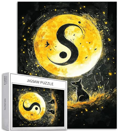 Puzzle mit Yin-Yang-Symbol, 1000 Teile für Erwachsene, Doppelfuchs-Wächter-Szene, Kunst-Puzzle, herausfordernde Familienaktivität-Spiele, buntes DIY-Bastelpuzzle für Heimdekoration, Geschenke, 50,8 x von Generic