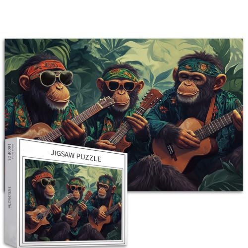 Puzzle mit drei Affen in Hippie-Outfits, 1000 Teile, lustige Affen, schöne Tiere, Puzzle für Erwachsene, anspruchsvolle Familienaktivitäten, 70 × 50 cm, buntes Bastelpuzzle für Heimdekoration, Puzzle mit drei Affen in Hippie-Outfits, 1000 Teile, lustige Affen, schöne Tiere, Puzzle für Erwachsene, anspruchsvolle Familienaktivitäten, 70 × 50 cm, buntes Bastelpuzzle für Heimdekoration, von Generic