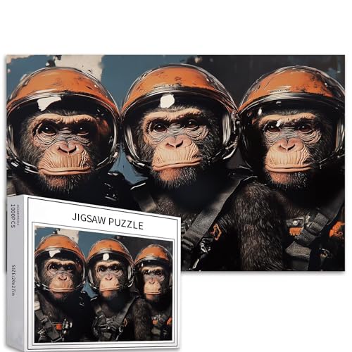 Puzzle mit drei Affen mit Weltraumhelmen für Erwachsene, Sci-Fi-Affen-Kunst-Puzzle, anspruchsvolle Familienaktivitäten, buntes Bastelpuzzle für Heimdekoration, Geschenke, 68 x 50 cm, 1000 Teile Puzzle mit drei Affen mit Weltraumhelmen für Erwachsene, Sci-Fi-Affen-Kunst-Puzzle, anspruchsvolle Familienaktivitäten, buntes Bastelpuzzle für Heimdekoration, Geschenke, 68 x 50 cm, 1000 Teile von Generic