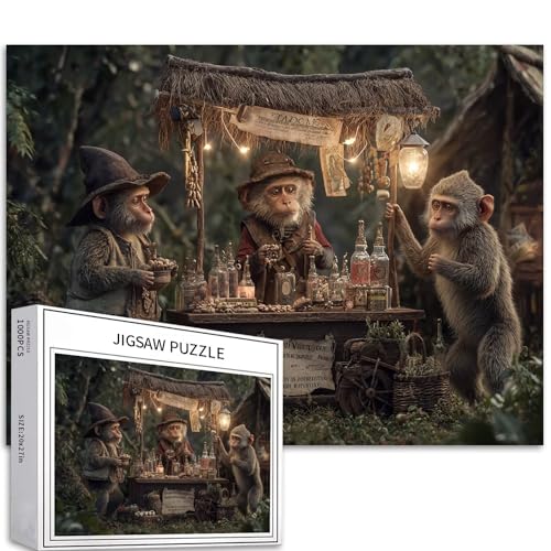 Puzzle mit drei Affen zum Aufstellen eines Standes, 1000-teiliges Puzzle für Erwachsene, Halloween-Markt, Kunst-Puzzle, herausfordernde Familienaktivitäten, buntes Bastelpuzzle für Heimdekoration von Generic