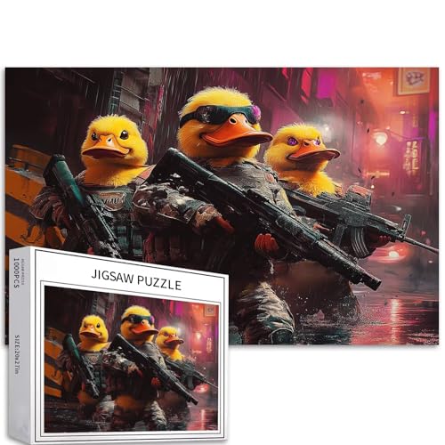 Puzzle mit drei Enten mit Waffen, 1000 Teile, für Erwachsene, Sci-Fi-Kriegs-Szene, Kunst-Puzzle, herausfordernde Familienaktivitäten, buntes Bastelpuzzle für Heimdekoration, Geschenke, 70 × 50 cm Puzzle mit drei Enten mit Waffen, 1000 Teile, für Erwachsene, Sci-Fi-Kriegs-Szene, Kunst-Puzzle, herausfordernde Familienaktivitäten, buntes Bastelpuzzle für Heimdekoration, Geschenke, 70 × 50 cm von Generic