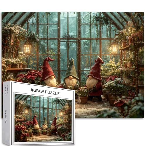 Puzzle mit drei Gartenzwergen, 1000 Teile für Erwachsene, Weihnachtsgewächshaus, Kunst, Puzzle, bunt, DIY-Puzzle, Heimdekoration, Geschenke, Familienpuzzle, perfekt für Spieleabende, 70 × 50 cm Puzzle mit drei Gartenzwergen, 1000 Teile für Erwachsene, Weihnachtsgewächshaus, Kunst, Puzzle, bunt, DIY-Puzzle, Heimdekoration, Geschenke, Familienpuzzle, perfekt für Spieleabende, 70 × 50 cm von Generic