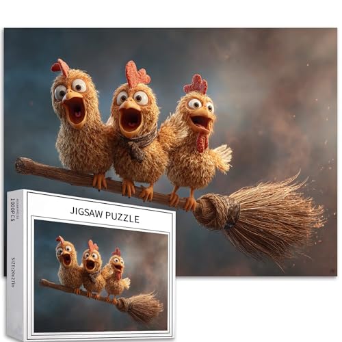 Puzzle mit drei Hühnern, 1000 Teile, für Erwachsene, Halloween-Kunst-Puzzle, bunt, DIY-Puzzle, Heimdekoration, Geschenke, Familienpuzzle, perfekt für Spieleabende, 68 x 50 cm von Generic