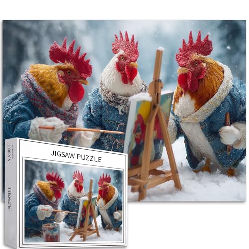 Puzzle mit drei Hühnern, die als Maler verkleidet sind, 1000-teiliges Puzzle für Erwachsene, Weihnachtsschneekunst-Puzzle, bunte DIY-Puzzles für Heimdekoration, Geschenke, Familienpuzzle, perfekt für Puzzle mit drei Hühnern, die als Maler verkleidet sind, 1000-teiliges Puzzle für Erwachsene, Weihnachtsschneekunst-Puzzle, bunte DIY-Puzzles für Heimdekoration, Geschenke, Familienpuzzle, perfekt für von Generic