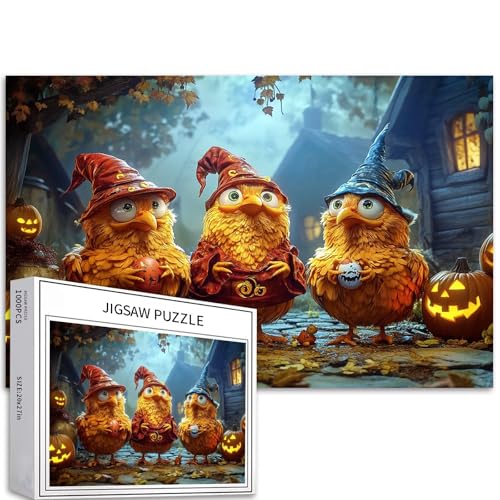 Puzzle mit drei Hühnern im Halloween-Stil, 1000-teiliges Puzzle für Erwachsene, Comic-Stil, Hühner-Kunst-Puzzle, bunte DIY-Puzzles für Heimdekoration, Geschenke, Familienpuzzle, perfekt für Puzzle mit drei Hühnern im Halloween-Stil, 1000-teiliges Puzzle für Erwachsene, Comic-Stil, Hühner-Kunst-Puzzle, bunte DIY-Puzzles für Heimdekoration, Geschenke, Familienpuzzle, perfekt für von Generic