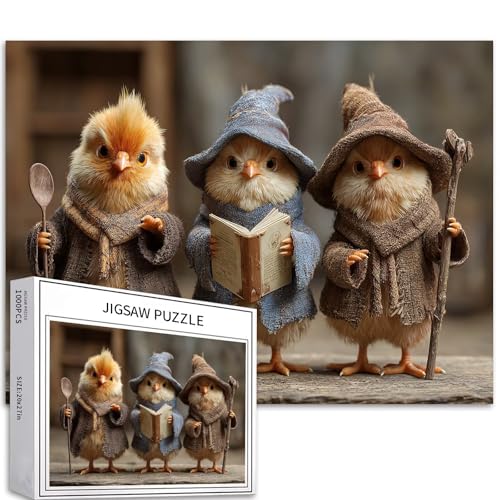 Puzzle mit drei Hühnern in Zauberer-Kostümen, 1000-teiliges Puzzle für Erwachsene, Halloween-Stil, Kunst-Puzzle, herausfordernde Familienaktivitäten, buntes Bastelpuzzle für Heimdekoration, Geschenke von Generic