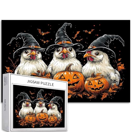 Puzzle mit drei Hühnern mit Hexenhüten, 1000-teiliges Puzzle für Erwachsene, Halloween-Stil, Kunst-Puzzle, bunt, DIY-Puzzles für Heimdekoration, Geschenke, Familienpuzzle, perfekt für Spieleabende, 68 Puzzle mit drei Hühnern mit Hexenhüten, 1000-teiliges Puzzle für Erwachsene, Halloween-Stil, Kunst-Puzzle, bunt, DIY-Puzzles für Heimdekoration, Geschenke, Familienpuzzle, perfekt für Spieleabende, 68 von Generic
