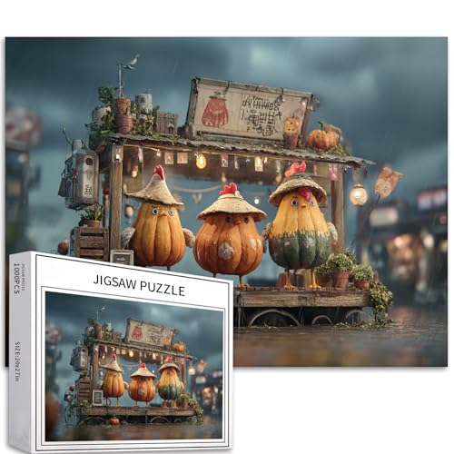 Puzzle mit drei Kürbisküken, 1000 Teile für Erwachsene, Halloween, Überraschung, Atmosphäre, Kunst-Puzzle, herausfordernde Familienaktivitäten, buntes Bastelpuzzle für Heimdekoration, Geschenke, 70 x von Generic