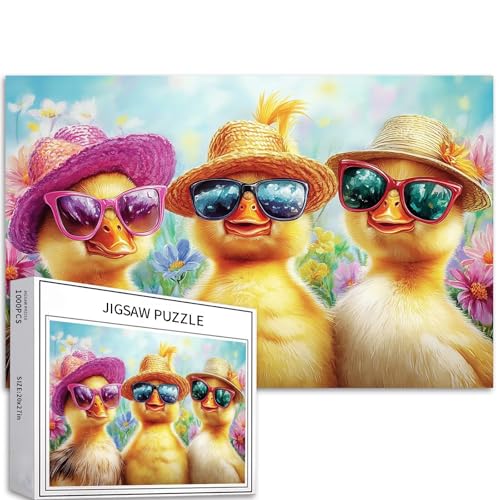 Puzzle mit drei niedlichen Enten, 1000 Teile für Erwachsene, Sonnenblumen-Hintergrund, Kunst-Puzzle, herausfordernde Familienaktivitäten, buntes DIY-Bastelpuzzle für Heimdekoration, Geschenke, 70 × 50 Puzzle mit drei niedlichen Enten, 1000 Teile für Erwachsene, Sonnenblumen-Hintergrund, Kunst-Puzzle, herausfordernde Familienaktivitäten, buntes DIY-Bastelpuzzle für Heimdekoration, Geschenke, 70 × 50 von Generic