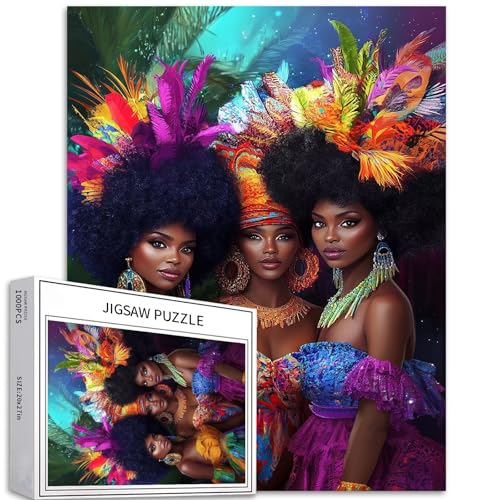 Puzzle mit drei schwarzen Frauen im Afro-Stil, 1000 Teile für Erwachsene, Afro-Haarkunst-Puzzle, herausfordernde Familienaktivitäten, buntes Bastelpuzzle für Heimdekoration, Geschenke, 50,8 x 68,6 cm Puzzle mit drei schwarzen Frauen im Afro-Stil, 1000 Teile für Erwachsene, Afro-Haarkunst-Puzzle, herausfordernde Familienaktivitäten, buntes Bastelpuzzle für Heimdekoration, Geschenke, 50,8 x 68,6 cm von Generic