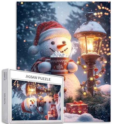 Puzzle mit fröhlichem Schneemann mit heißem Kakao, 1000 Teile, für Erwachsene, pastorale Laternenpfahl, Kunst, Puzzle, bunt, DIY-Puzzles für Heimdekoration, Geschenke, Familienpuzzle, perfekt für Puzzle mit fröhlichem Schneemann mit heißem Kakao, 1000 Teile, für Erwachsene, pastorale Laternenpfahl, Kunst, Puzzle, bunt, DIY-Puzzles für Heimdekoration, Geschenke, Familienpuzzle, perfekt für von Generic
