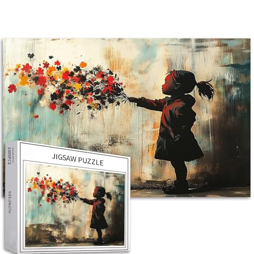 Puzzle mit kleinen Mädchen und Blumen, 1000 Teile für Erwachsene, Blumenkunst, Banksy-Stil, Puzzle, anspruchsvolle Familienaktivitäten, buntes Bastelpuzzle für Heimdekoration, Geschenke, 68 x 50 cm Puzzle mit kleinen Mädchen und Blumen, 1000 Teile für Erwachsene, Blumenkunst, Banksy-Stil, Puzzle, anspruchsvolle Familienaktivitäten, buntes Bastelpuzzle für Heimdekoration, Geschenke, 68 x 50 cm von Generic