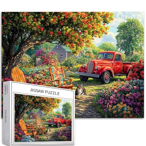 Puzzle mit ländlichen Lebensszenen, 1000-teiliges Puzzle für Erwachsene, Vintage-Stil, roter LKW, Kunst-Puzzle, herausfordernde Familienaktivitäten, buntes Bastelpuzzle für Heimdekoration, Geschenke Puzzle mit ländlichen Lebensszenen, 1000-teiliges Puzzle für Erwachsene, Vintage-Stil, roter LKW, Kunst-Puzzle, herausfordernde Familienaktivitäten, buntes Bastelpuzzle für Heimdekoration, Geschenke von Generic