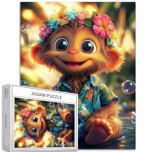 Puzzle mit niedlichem Affenmotiv, 1000 Teile für Erwachsene, Cartoon-Stil, Kunst-Puzzle, herausfordernde Familienaktivitäten, buntes Bastelpuzzle für Heimdekoration, Geschenke, 50 x 70 cm Puzzle mit niedlichem Affenmotiv, 1000 Teile für Erwachsene, Cartoon-Stil, Kunst-Puzzle, herausfordernde Familienaktivitäten, buntes Bastelpuzzle für Heimdekoration, Geschenke, 50 x 70 cm von Generic