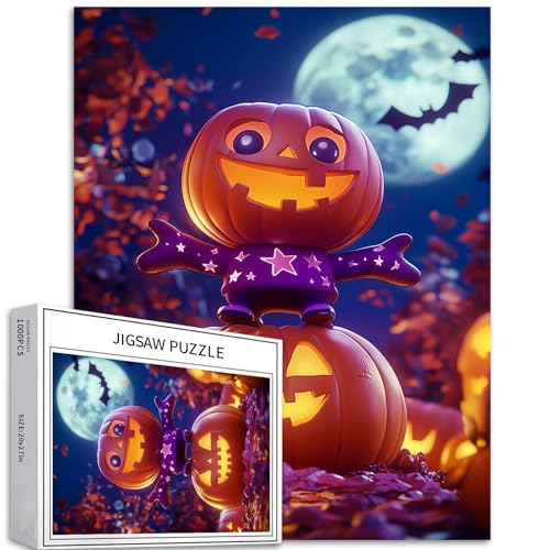 Puzzle mit niedlichem Kürbischarakter, 1000 Teile für Erwachsene, Cartoon, Halloween, Hintergrund, Kunst, Puzzle, bunt, DIY-Puzzle, für Heimdekoration, Geschenke, Familienpuzzle, perfekt für von Generic