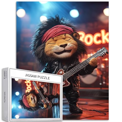 Puzzle mit niedlichem Löwen-Gitarristen, 1000 Teile für Erwachsene, Cartoon-Stil, Kunst-Puzzle, buntes DIY-Puzzle, für Heimdekoration, Geschenke, Familienpuzzle, perfekt für Spieleabende, 50 x 70 cm Puzzle mit niedlichem Löwen-Gitarristen, 1000 Teile für Erwachsene, Cartoon-Stil, Kunst-Puzzle, buntes DIY-Puzzle, für Heimdekoration, Geschenke, Familienpuzzle, perfekt für Spieleabende, 50 x 70 cm von Generic