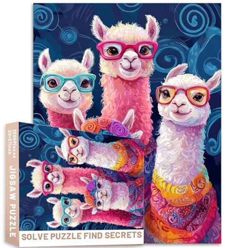 Puzzle mit rosa Alpakas mit Brille, 68 x 50 cm, skurrile digitale Kunst, Erwachsene, Teenager, Puzzle, anspruchsvolle Familienaktivitäten, bunt, Bastelpuzzle für Heimdekoration, Geschenke, 1000 Teile Puzzle mit rosa Alpakas mit Brille, 68 x 50 cm, skurrile digitale Kunst, Erwachsene, Teenager, Puzzle, anspruchsvolle Familienaktivitäten, bunt, Bastelpuzzle für Heimdekoration, Geschenke, 1000 Teile von Generic