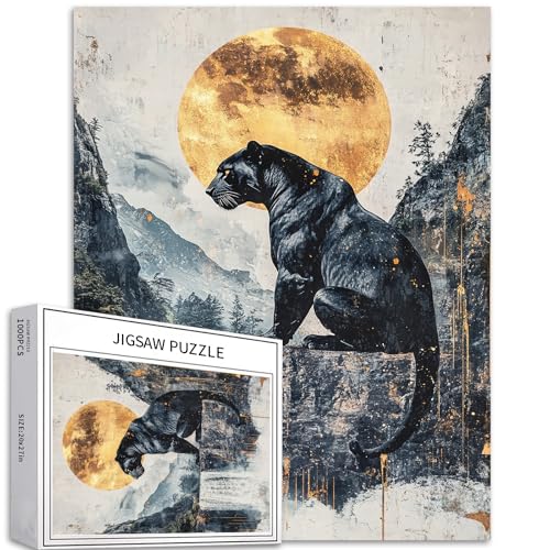 Puzzle mit schwarzem Leopard und goldenem Mond, 1000 Teile für Erwachsene, Marmor-Mond-Kunst-Puzzle, bunte DIY-Puzzles für Heimdekoration, Geschenke, Familienpuzzle, perfekt für Spieleabende, 50 x 70 Puzzle mit schwarzem Leopard und goldenem Mond, 1000 Teile für Erwachsene, Marmor-Mond-Kunst-Puzzle, bunte DIY-Puzzles für Heimdekoration, Geschenke, Familienpuzzle, perfekt für Spieleabende, 50 x 70 von Generic