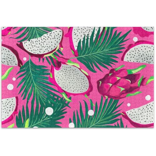 Puzzle mit tropischen Drachen und Früchten, Rosa, 500 Teile für Erwachsene, Geschenke für weiße Elefanten, Familienspaß, Tierkunstdruck, 500 x 37 cm von Generic