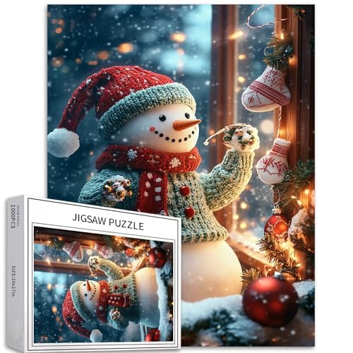 Puzzle mit warmem Schneemann, 1000 Teile für Erwachsene, Dekoration des Weihnachtsbaums, Kunst-Puzzle, herausfordernde Familienaktivitäten, buntes Bastelpuzzle für Heimdekoration, Geschenke, 50,8 x von Generic